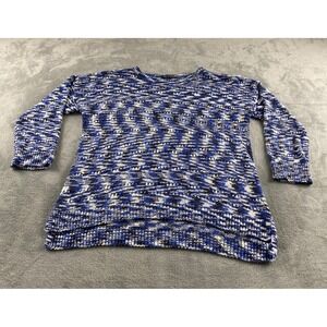 Cable & Gauge Womens Blue Space Dye Knit Pullover Sweater 3/4 Sleeve Large